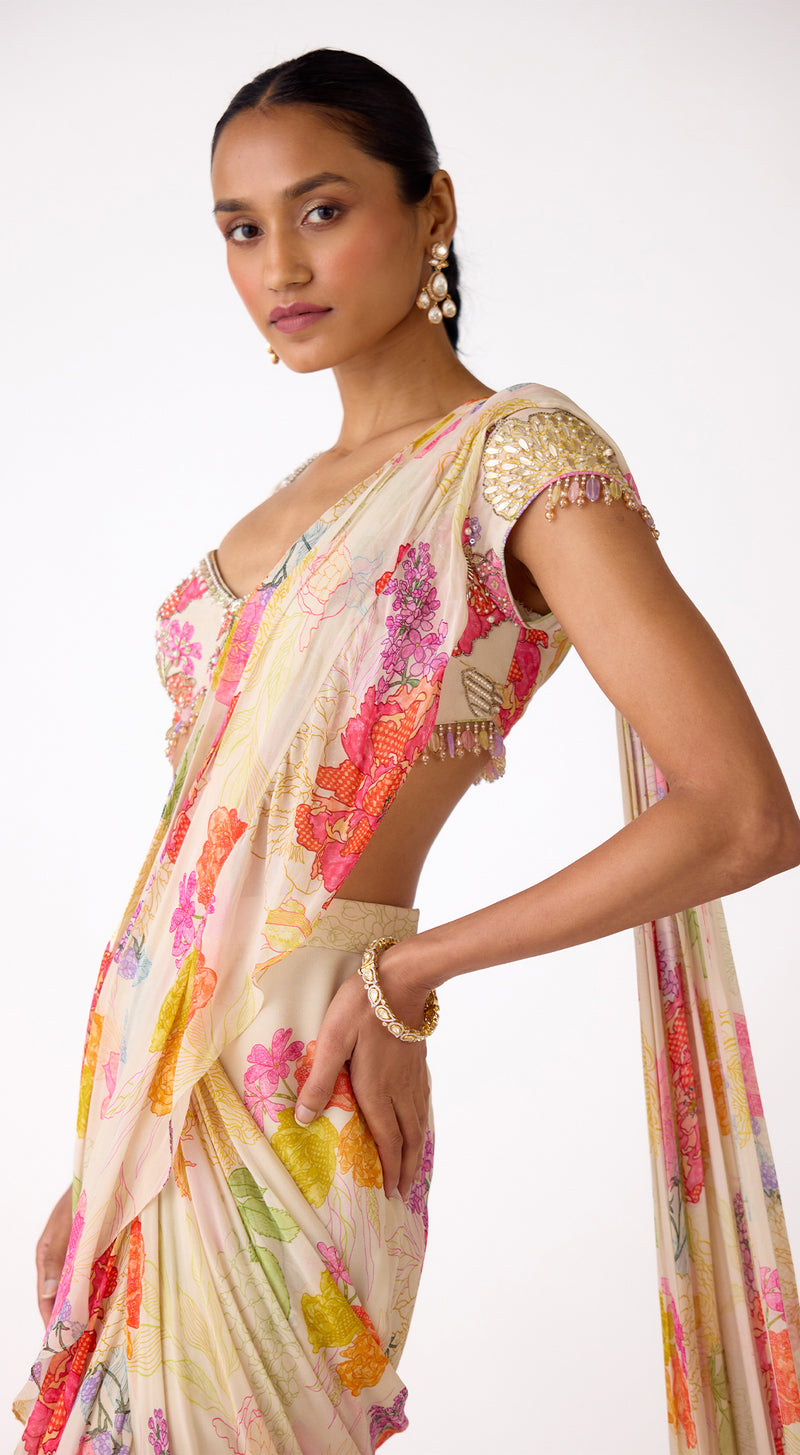 The Garden Ivory Draped Saree