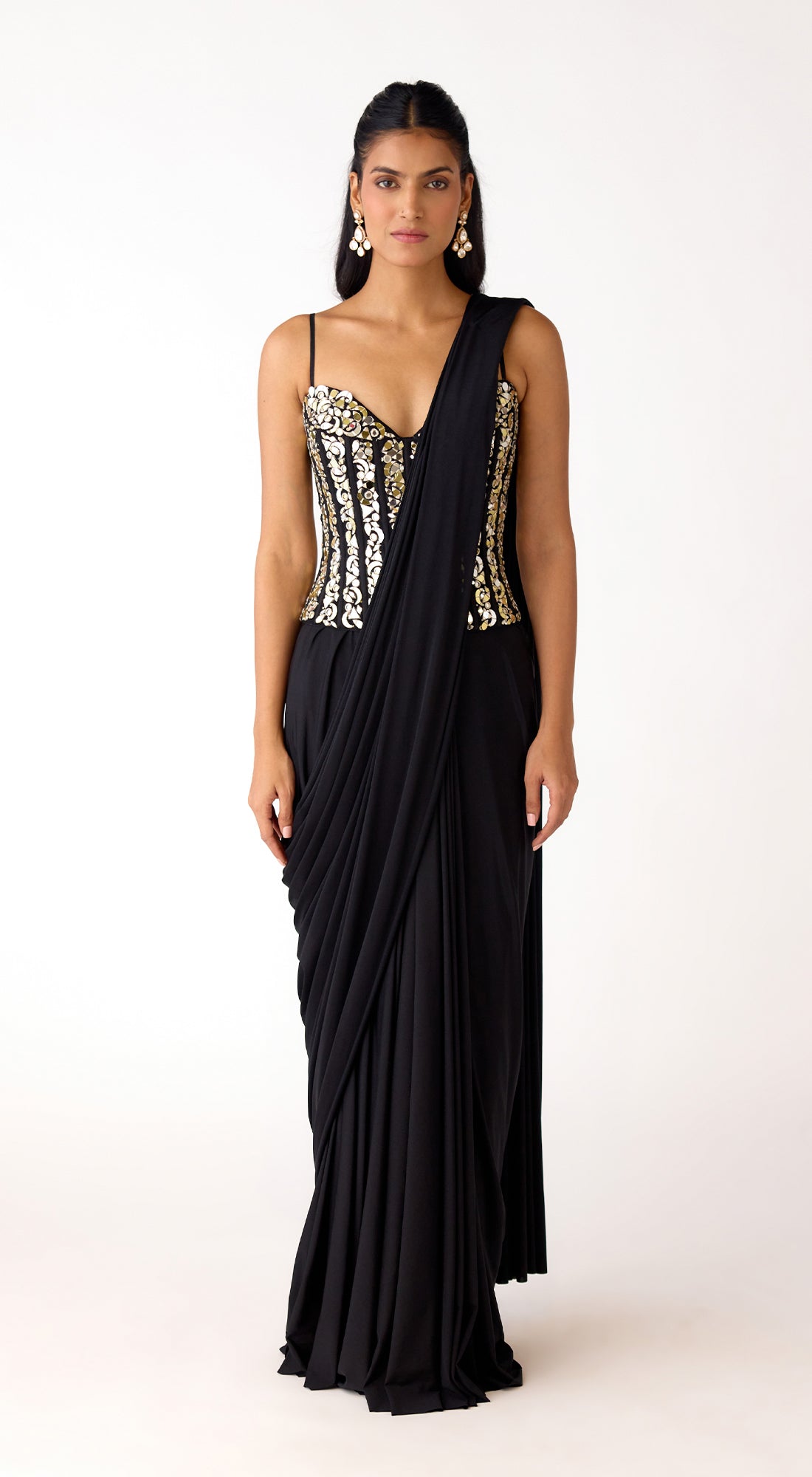 Black Corset Draped Saree Set