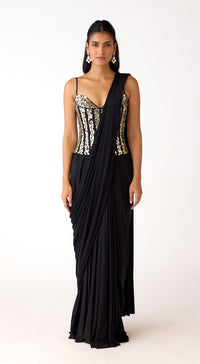 Black Corset Draped Saree Set