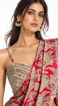 RED PAISLEY PRINTED DRAPED SAREE - BRR-4140-RED - image 2