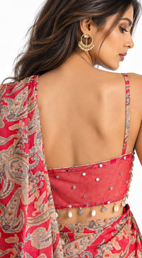 RED PAISLEY PRINTED DRAPED SAREE - BRR-4140-RED - image 3