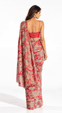RED PAISLEY PRINTED DRAPED SAREE - BRR-4140-RED - image 4