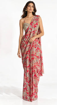 RED PAISLEY PRINTED DRAPED SAREE - BRR-4140-RED - image 1