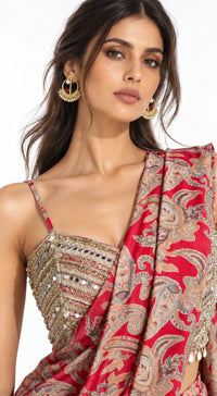 RED PAISLEY PRINTED DRAPED SAREE - BRR-4140-RED - image 2