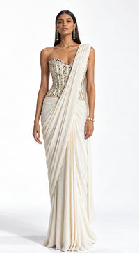 THE IMPERIAL DRAPE CORSET SAREE - BRR-4624-IVORY - image 1