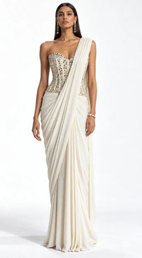 THE IMPERIAL DRAPE CORSET SAREE - BRR-4624-IVORY - image 1