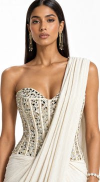 THE IMPERIAL DRAPE CORSET SAREE - BRR-4624-IVORY - image 2