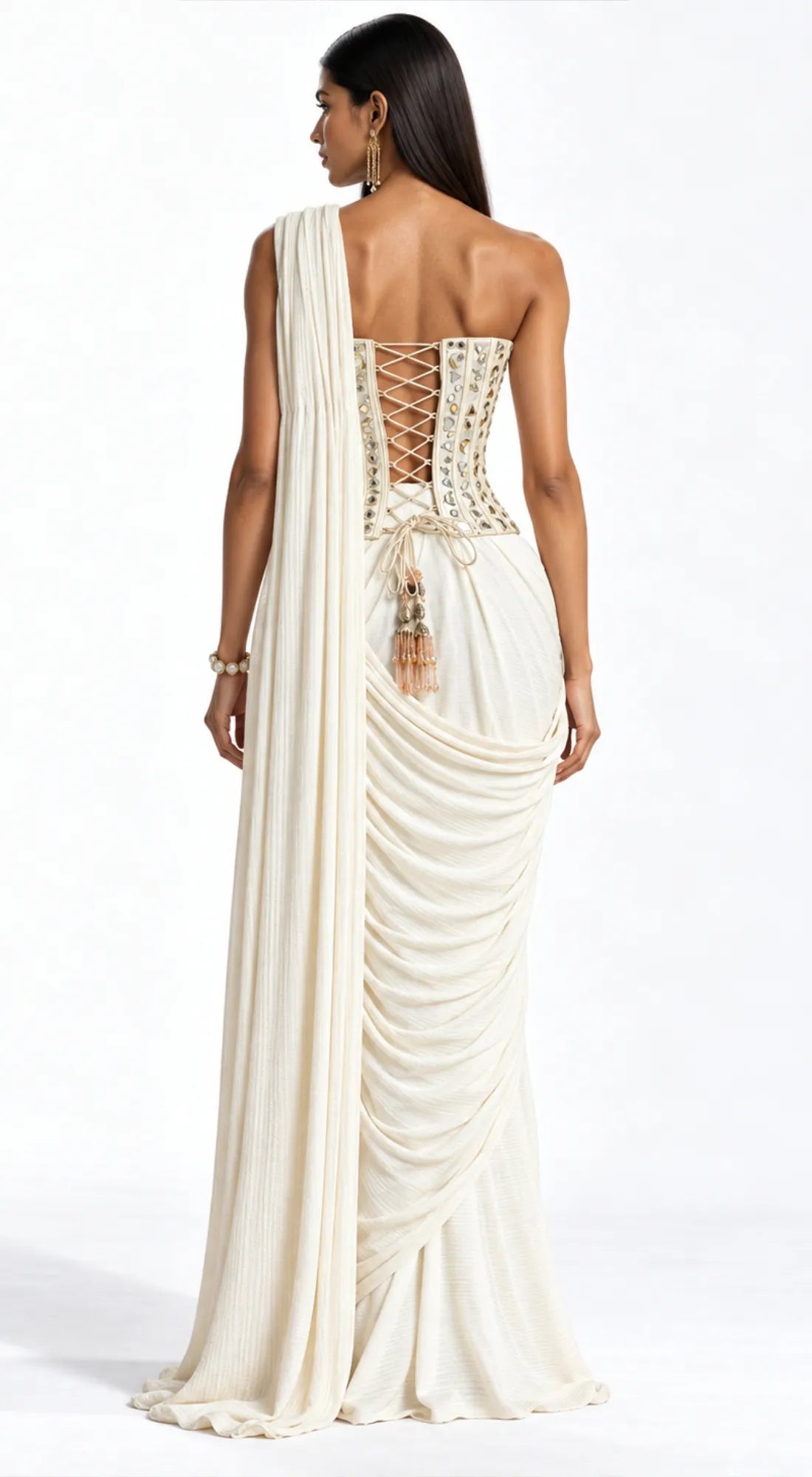 THE IMPERIAL DRAPE CORSET SAREE - BRR-4624-IVORY - image 4