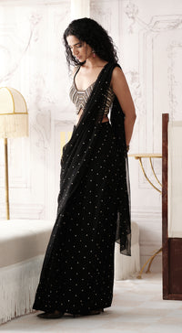 Black georgette saree with mirror and gota work - Basanti kapde aur koffee
