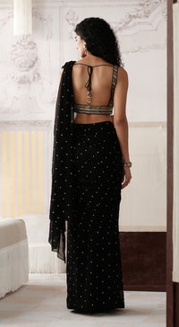 Black georgette saree with mirror and gota work - Basanti kapde aur koffee