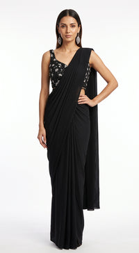 BLACK SEQUINS EMBROIDERED DRAPED SAREE - BRR-4810-BLACK - image 1