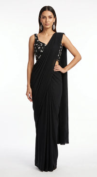 BLACK SEQUINS EMBROIDERED DRAPED SAREE - BRR-4810-BLACK - image 1