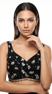 BLACK SEQUINS EMBROIDERED DRAPED SAREE - BRR-4810-BLACK - image 2
