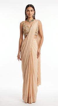 PEACH SEQUINS EMBROIDERED DRAPED SAREE - BRR-4810-CHAMPAGNE - image 1