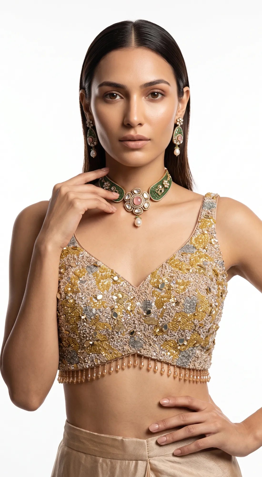 PEACH SEQUINS EMBROIDERED DRAPED SAREE - BRR-4810-CHAMPAGNE - image 2