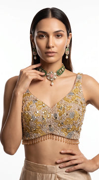 PEACH SEQUINS EMBROIDERED DRAPED SAREE - BRR-4810-CHAMPAGNE - image 2