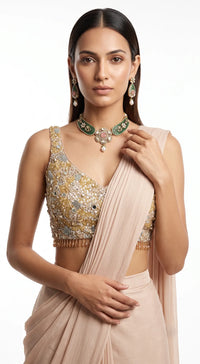 PEACH SEQUINS EMBROIDERED DRAPED SAREE - BRR-4810-CHAMPAGNE - image 3