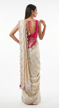 IVORY SCALLOPED EMBROIDERED DRAPED SAREE - BRR-4851-IVORY - image 4