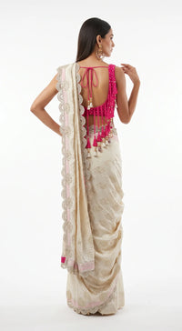 IVORY SCALLOPED EMBROIDERED DRAPED SAREE - BRR-4851-IVORY - image 4