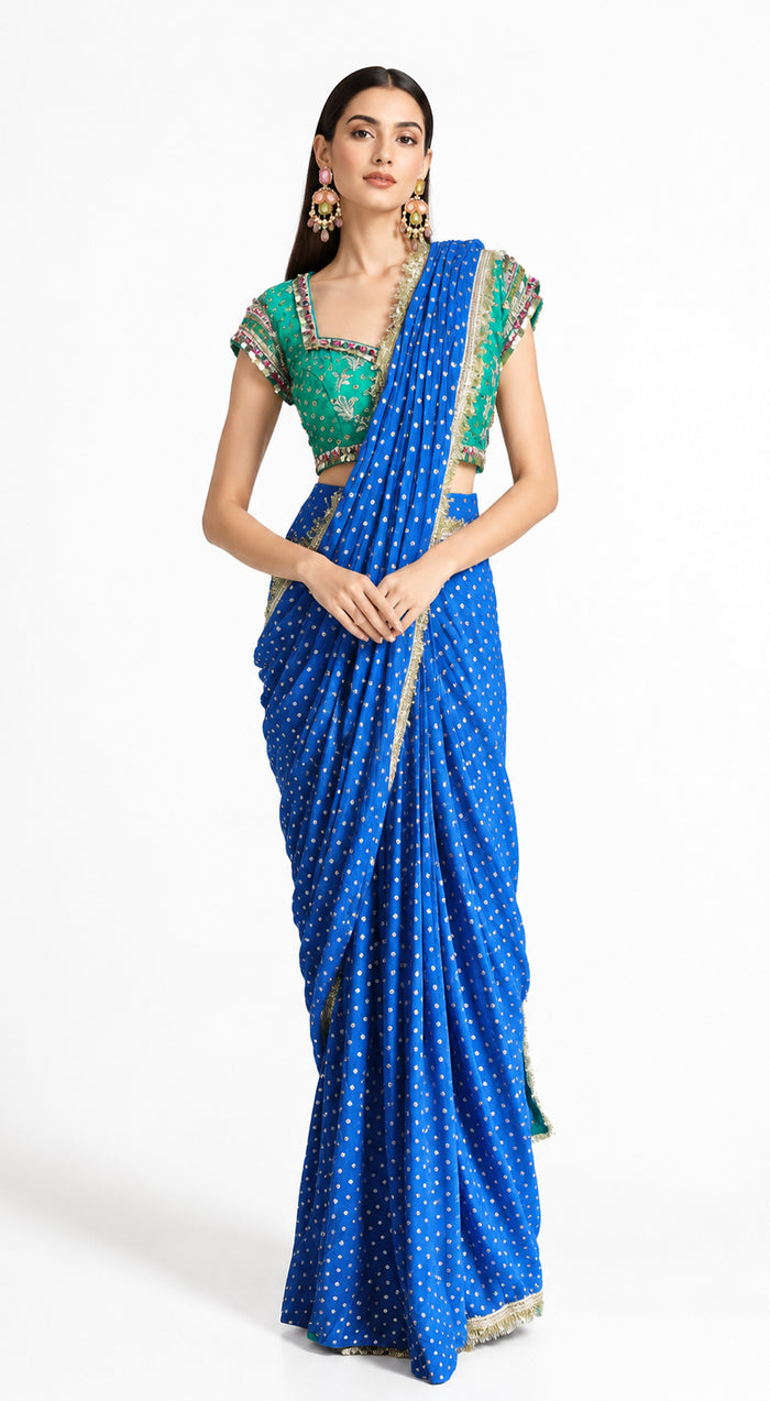 ROYAL BLUE BANDHANI PRINTED DRAPED SAREE - BRR-4874-BLUE - image 1