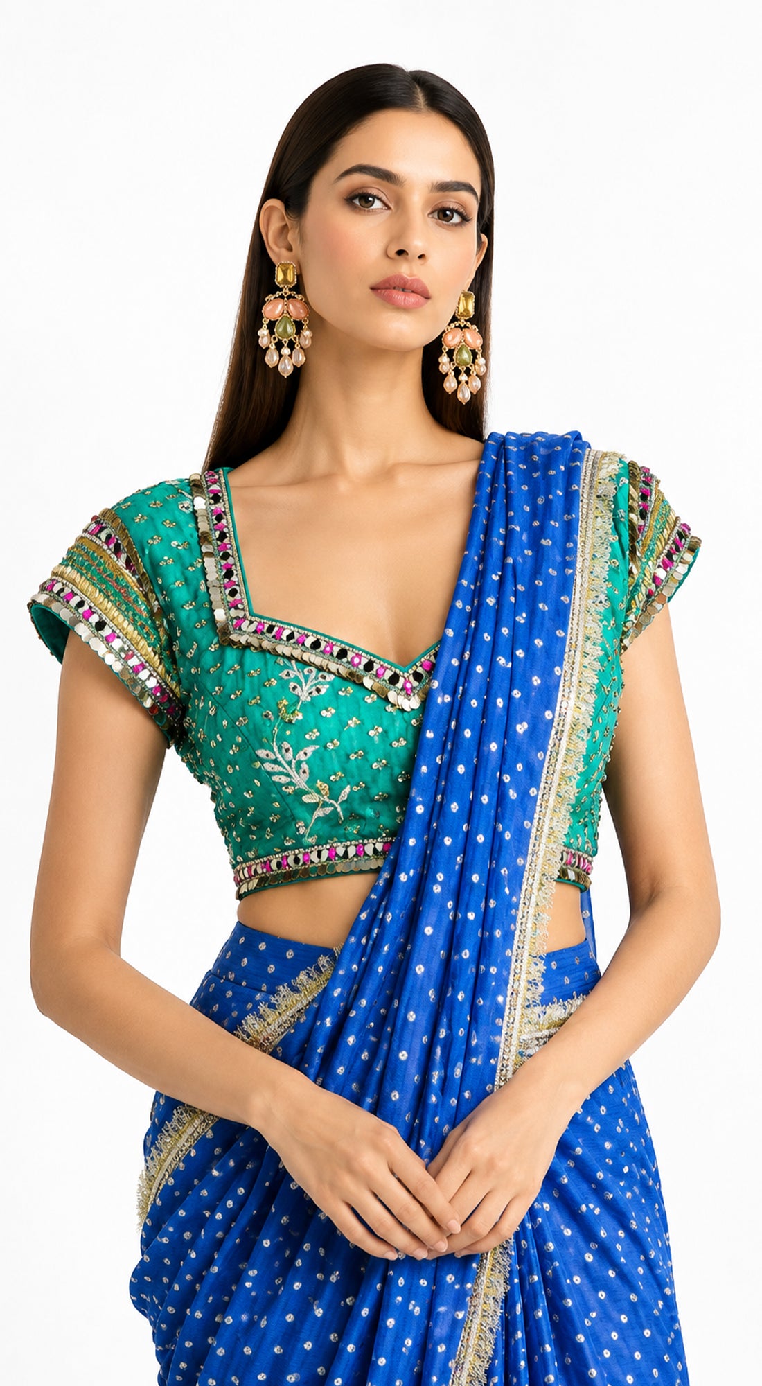 ROYAL BLUE BANDHANI PRINTED DRAPED SAREE - BRR-4874-BLUE - image 2