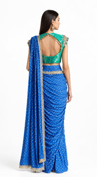 ROYAL BLUE BANDHANI PRINTED DRAPED SAREE - BRR-4874-BLUE - image 4