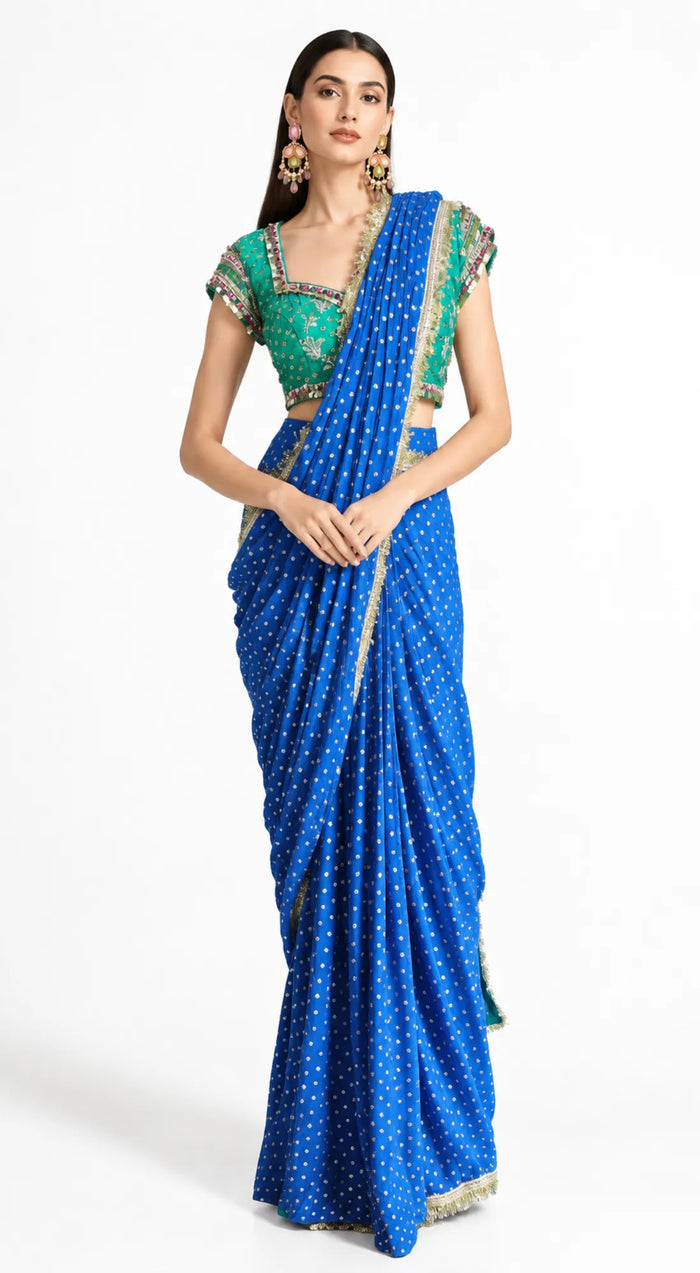 ROYAL BLUE BANDHANI PRINTED DRAPED SAREE - BRR-4874-BLUE - image 1