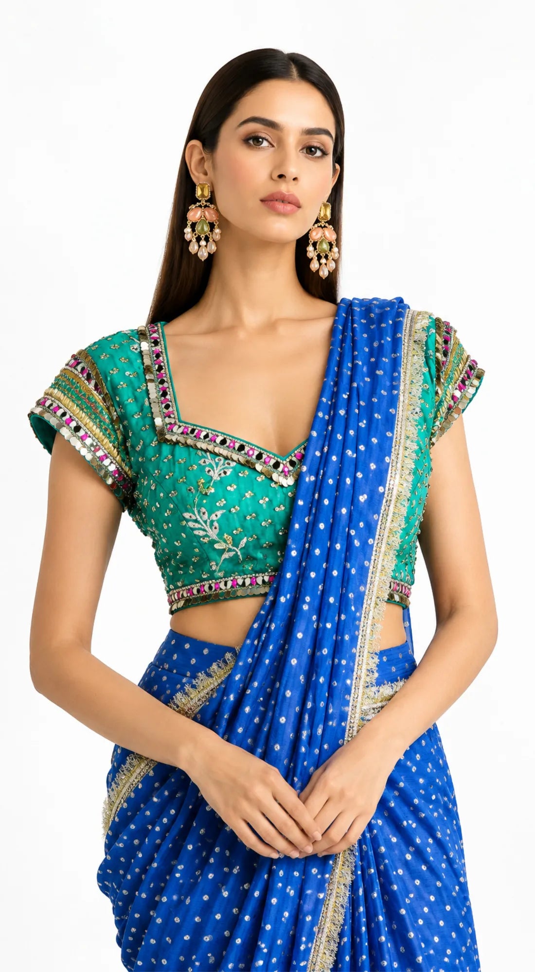 ROYAL BLUE BANDHANI PRINTED DRAPED SAREE - BRR-4874-BLUE - image 2
