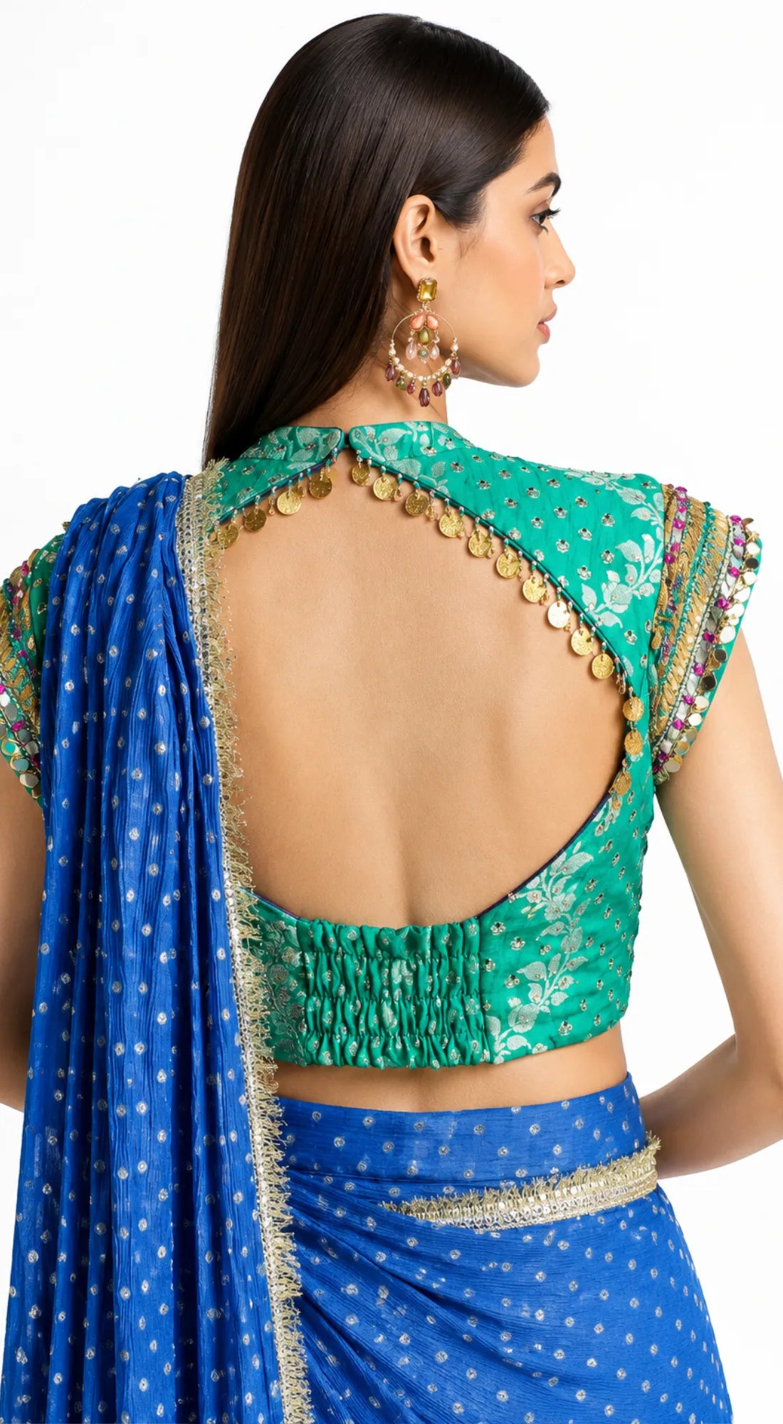 ROYAL BLUE BANDHANI PRINTED DRAPED SAREE - BRR-4874-BLUE - image 3