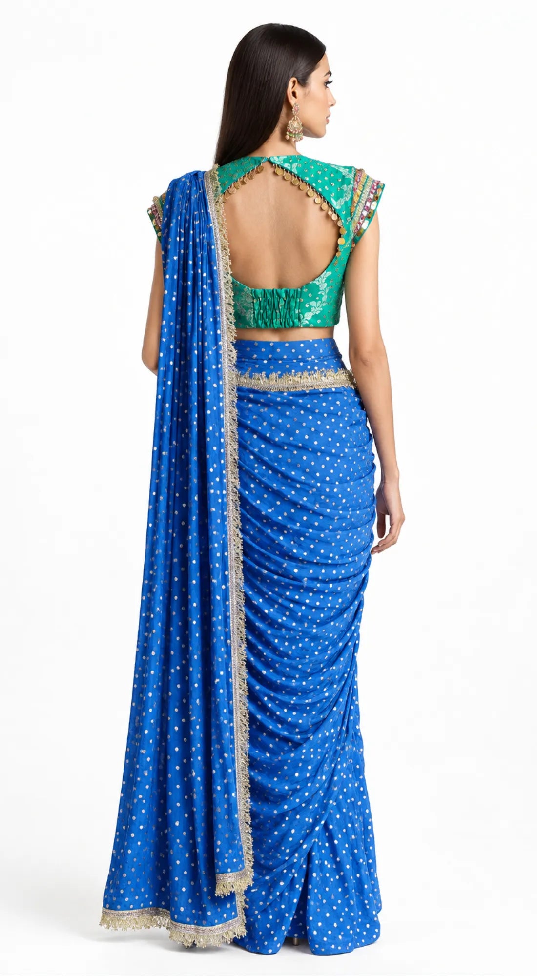 ROYAL BLUE BANDHANI PRINTED DRAPED SAREE - BRR-4874-BLUE - image 4