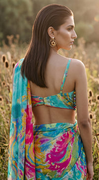 Aqua Crepe Embroidered Saree