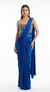 ROYAL BLUE EMBROIDERED DRAPED SAREE - BRR-5010-NAVY-BLUE - image 1