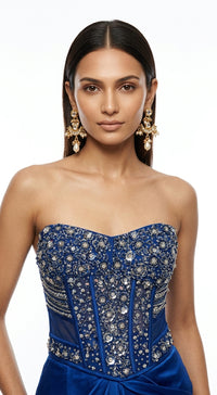 ROYAL BLUE EMBROIDERED DRAPED SAREE - BRR-5010-NAVY-BLUE - image 2