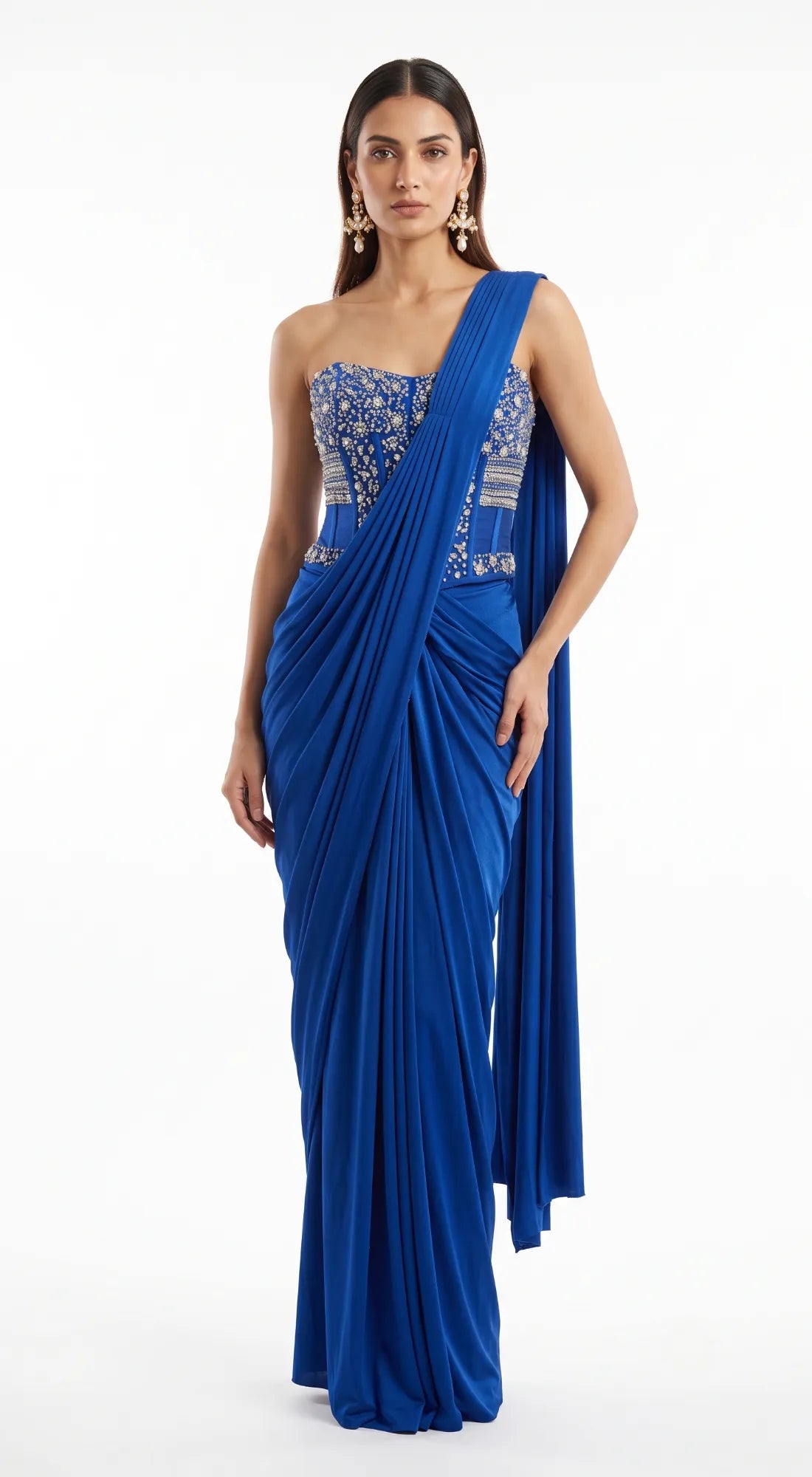ROYAL BLUE EMBROIDERED DRAPED SAREE - BRR-5010-NAVY-BLUE - image 1