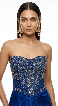 ROYAL BLUE EMBROIDERED DRAPED SAREE - BRR-5010-NAVY-BLUE - image 2