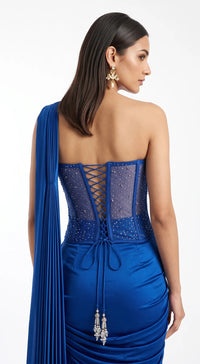 ROYAL BLUE EMBROIDERED DRAPED SAREE - BRR-5010-NAVY-BLUE - image 3
