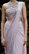 Lilac Embroidered Pre Draped Saree