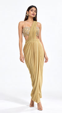 GREEN EMBROIDERED DRAPED SAREE - BRV-1959-GREEN - image 1