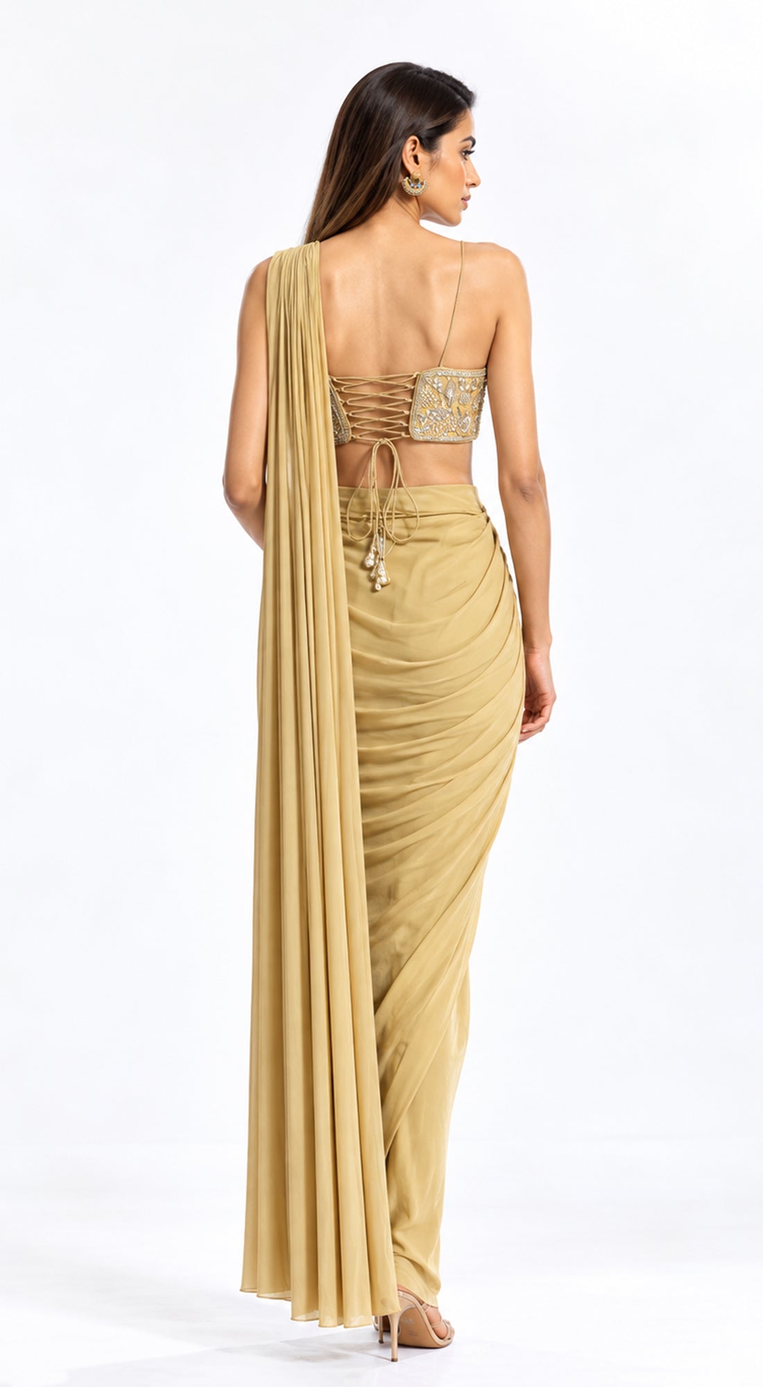 GREEN EMBROIDERED DRAPED SAREE - BRV-1959-GREEN - image 4