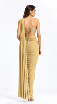 GREEN EMBROIDERED DRAPED SAREE - BRV-1959-GREEN - image 4