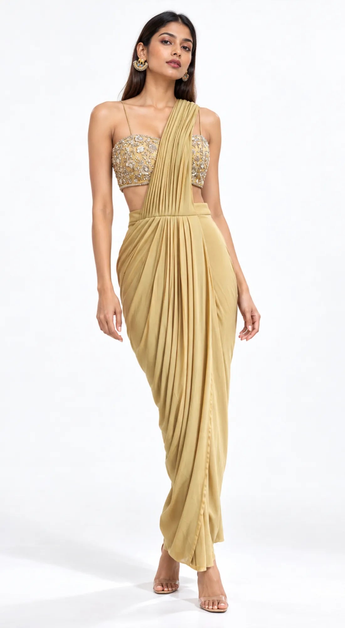 GREEN EMBROIDERED DRAPED SAREE - BRV-1959-GREEN - image 1