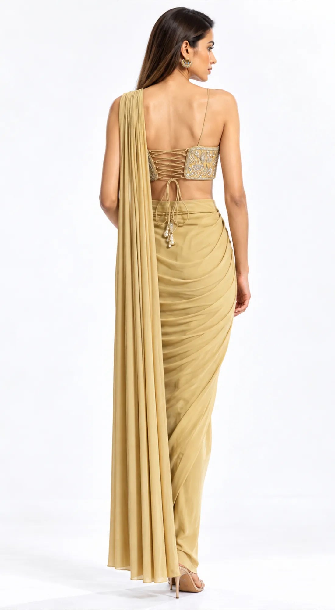 GREEN EMBROIDERED DRAPED SAREE - BRV-1959-GREEN - image 4