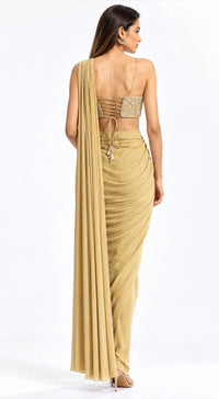 GREEN EMBROIDERED DRAPED SAREE - BRV-1959-GREEN - image 4