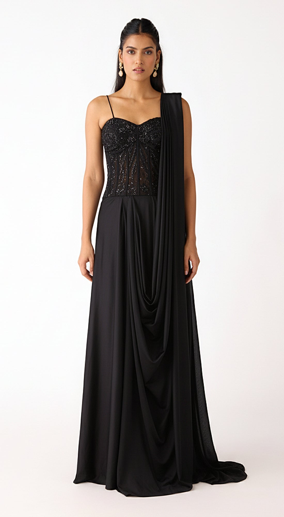 Black Chantley Net Draped Saree