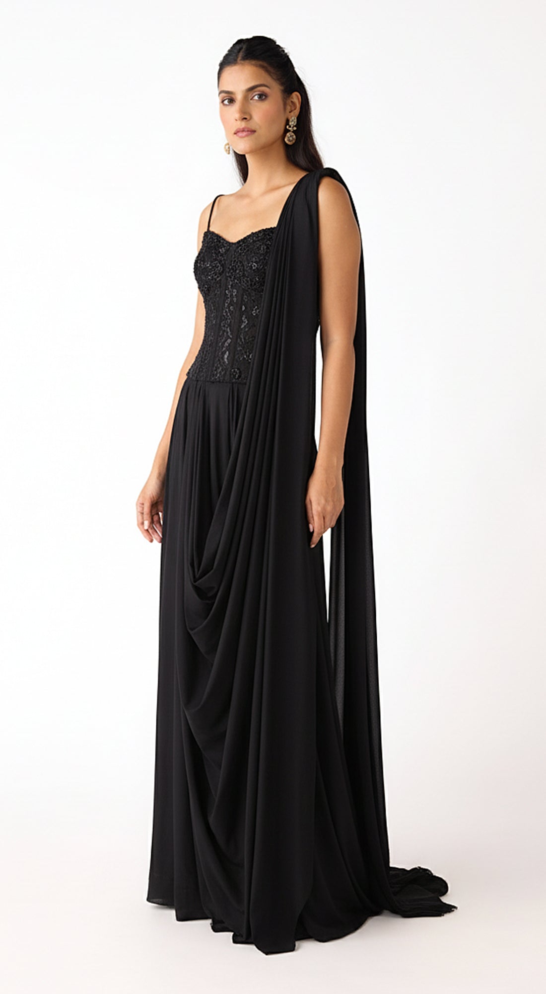 Black Chantley Net Draped Saree