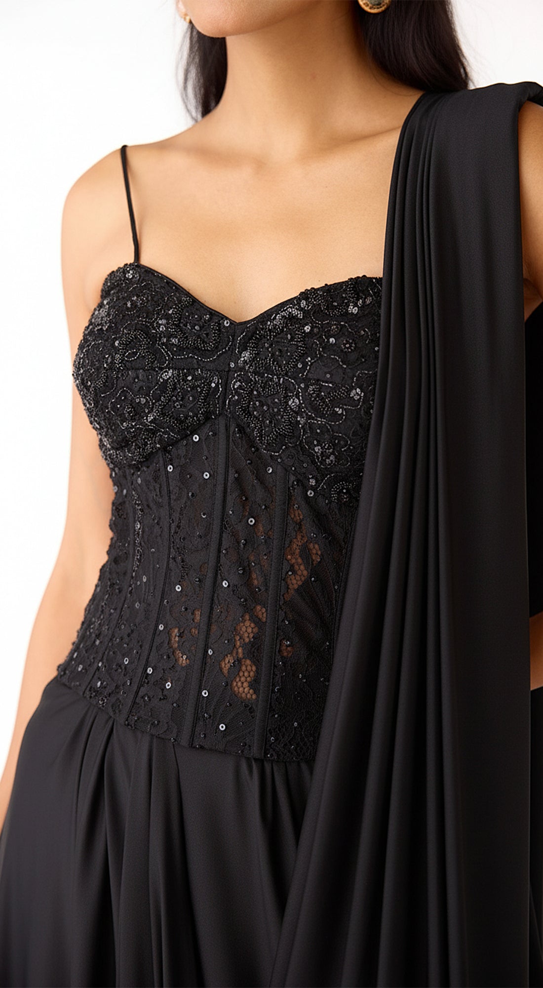 Black Chantley Net Draped Saree