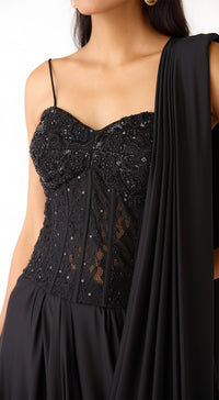 Black Chantley Net Draped Saree