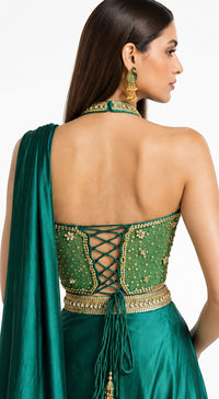EMERALD GREEN EMBROIDERED DRAPED SAREE - BRV-4938-GREEN - image 3