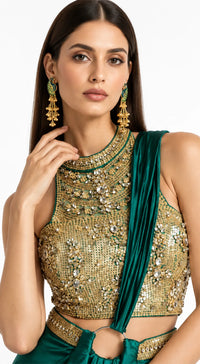 EMERALD GREEN EMBROIDERED DRAPED SAREE - BRV-4938-GREEN - image 2