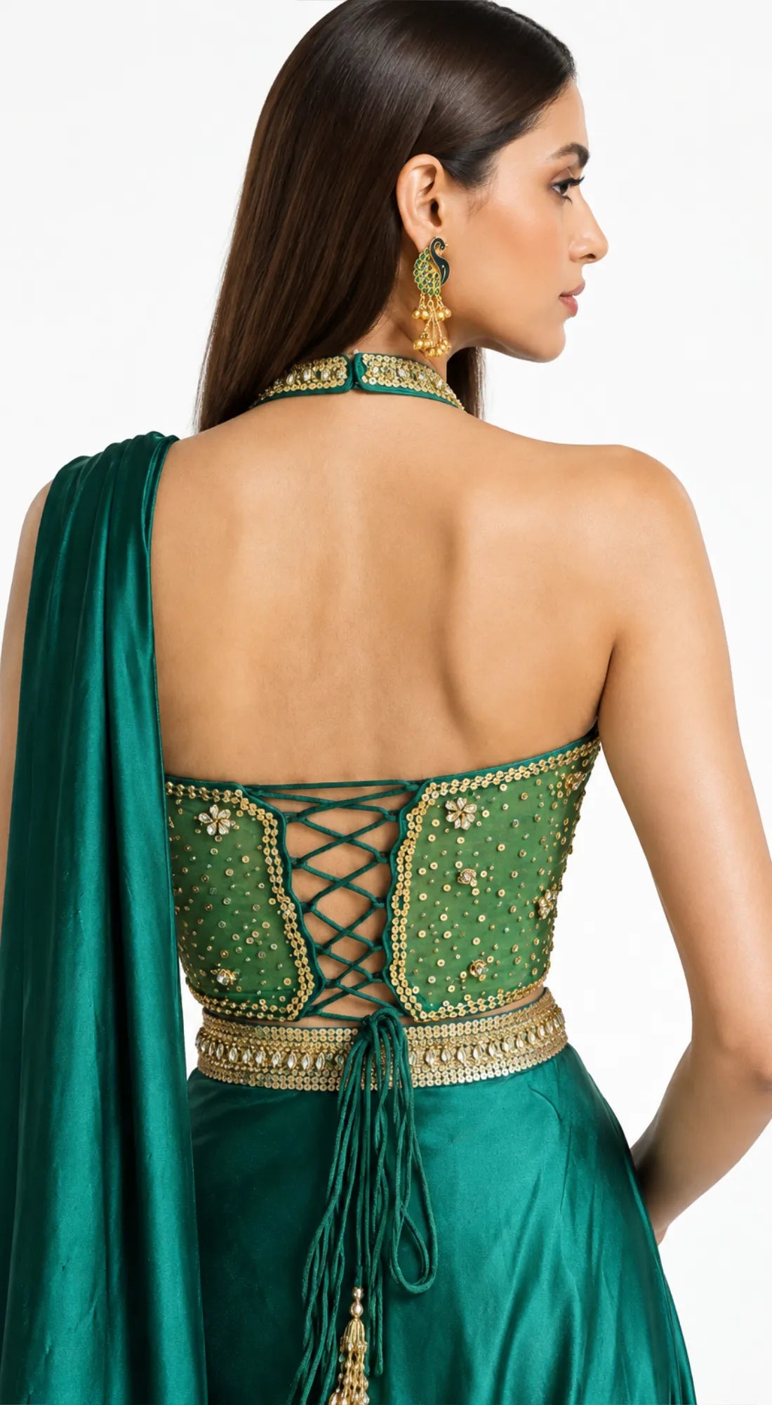 EMERALD GREEN EMBROIDERED DRAPED SAREE - BRV-4938-GREEN - image 3
